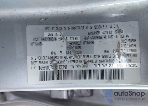 2017 Mazda Mazda3 Sport из США, поврежденный, VIN 3MZBN1U74HM113768